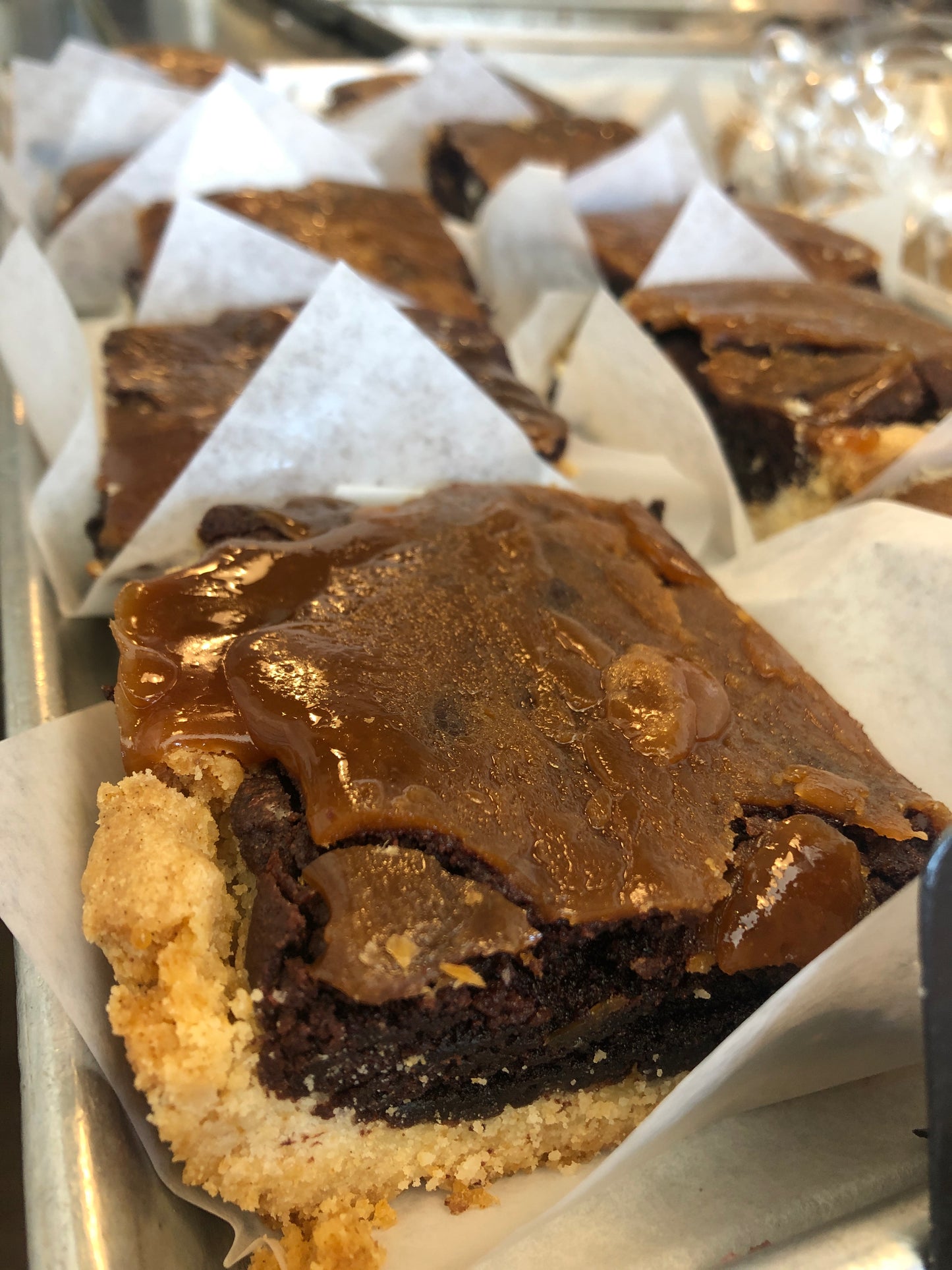 Caramel brownie shortbread square