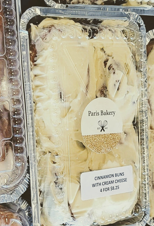 4pkg cinnamon buns with cream cheese icing- available Thursday - saturday