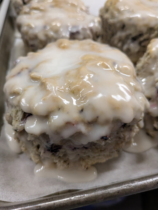 Lemon glazed blueberry tea biscuit