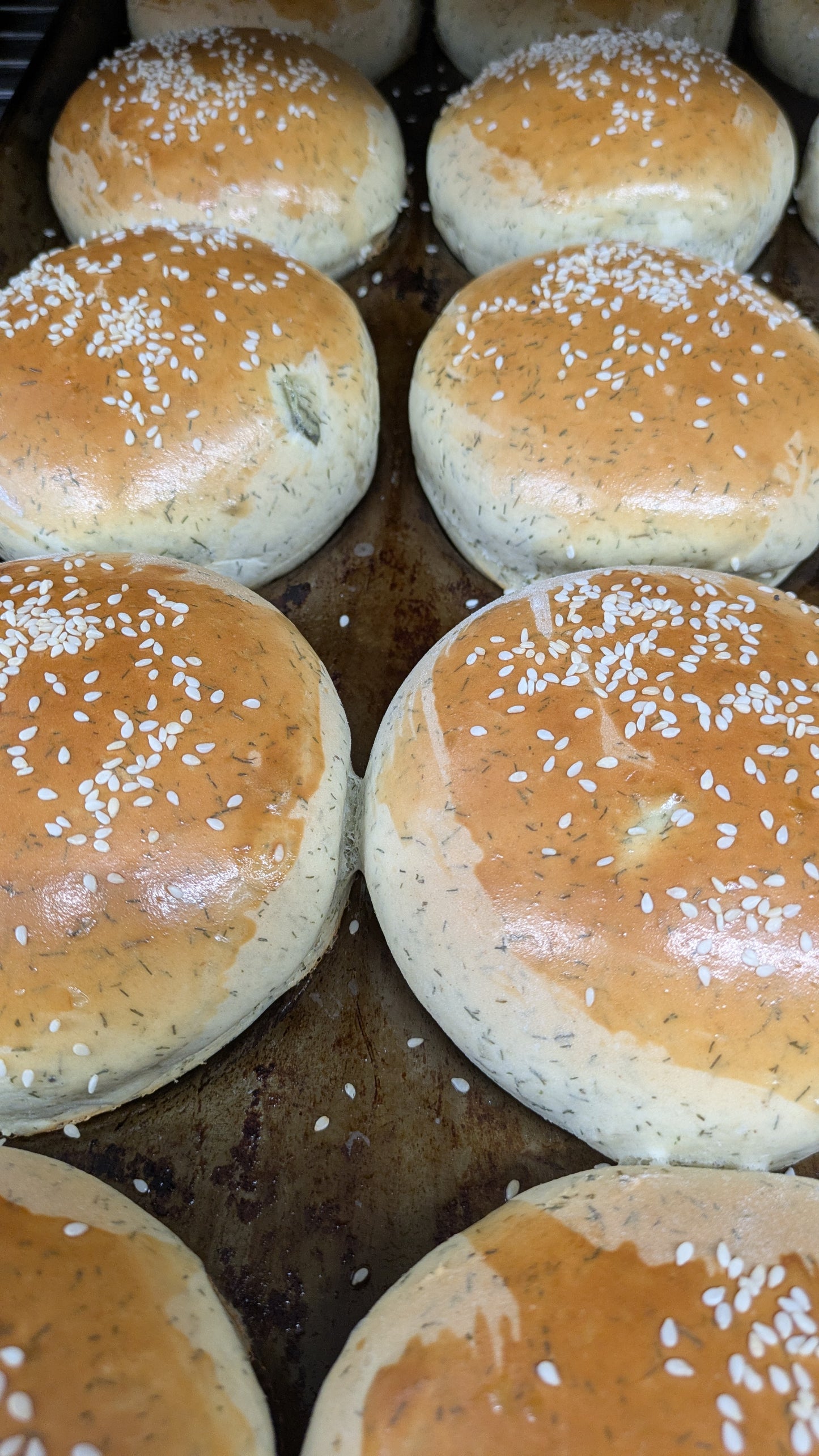 Vegan dill pickle brioche hamburger buns