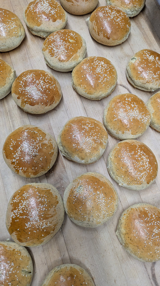 Vegan dill pickle brioche hamburger buns