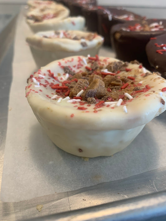 Pecan Butter Tarts dipped in white chocolate