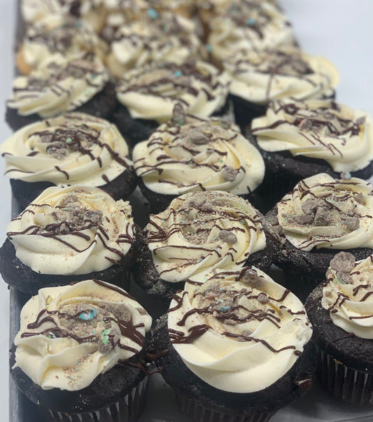 Small chocolate cupcake decorated for Easter